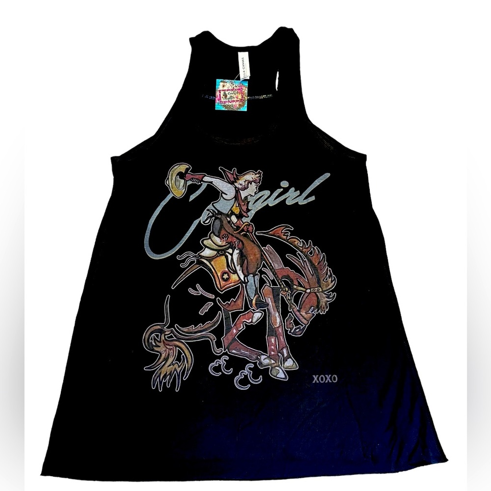The Rancher’s Daughter Cowgirl Black Racerback Tank Top Large Bella Canvas NWT